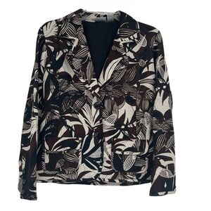 Chico's Jacket Blazer Womens Size 0 (S) Brown Cream Tropical Floral Silk Button